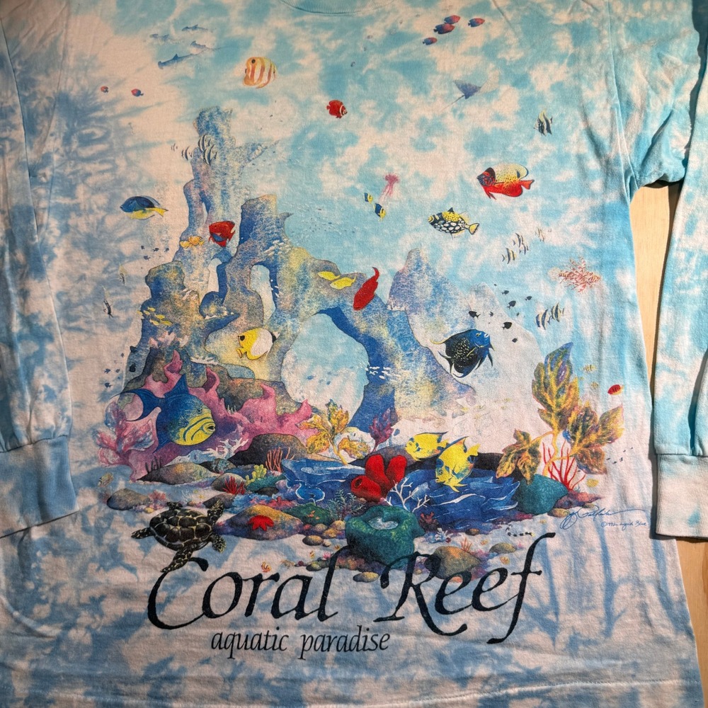 Liquid Blue Men Vintage Coral Reef Aquatic Paradise Tie Dye Long Sleeve Shirt XL
